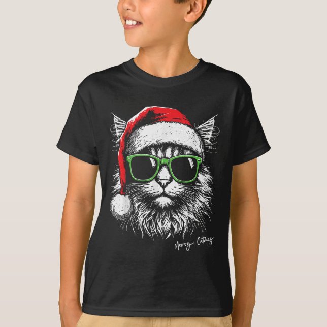 Meowy Catmas Santa Hat Cute Cat Christmas Pyjamas  T-Shirt (Front)