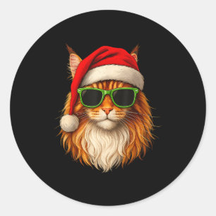 Meowy Catmas Santa Hat Maine Coon Cat Christmas Pa Classic Round Sticker