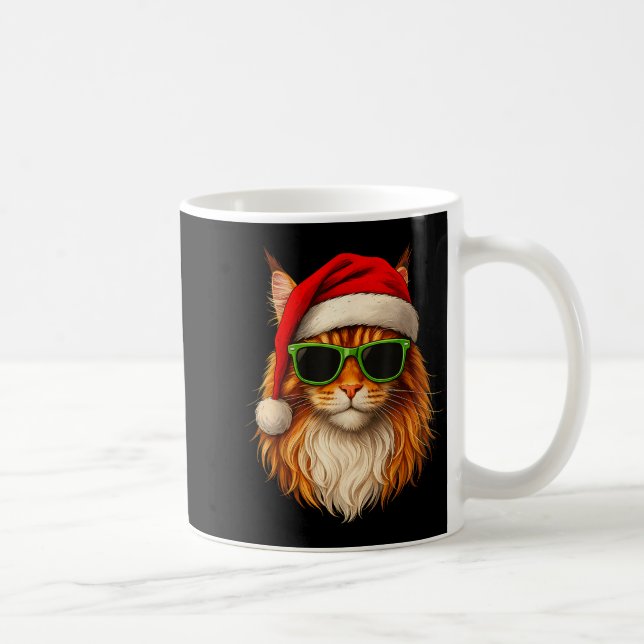 Meowy Catmas Santa Hat Maine Coon Cat Christmas Pa Coffee Mug (Right)