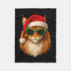 Meowy Catmas Santa Hat Maine Coon Cat Christmas Pa Fleece Blanket