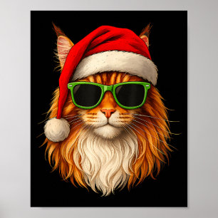 Meowy Catmas Santa Hat Maine Coon Cat Christmas Pa Poster