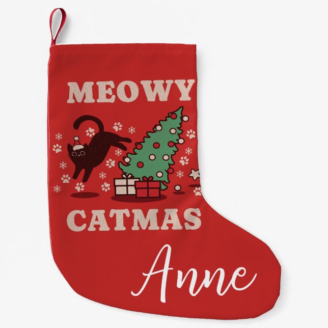 Meowy Catmas Small Christmas Stocking (Front)