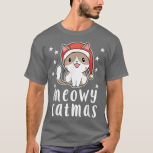 Meowy Catmas Smiling Santa Cat with Santa Hat T-Shirt