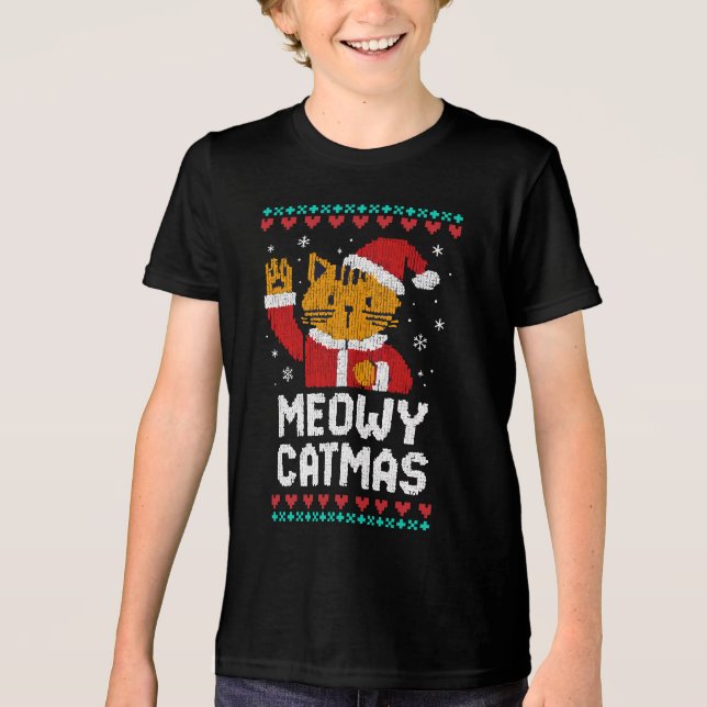 Meowy Catmas Tri-Blend Shirt (Front)