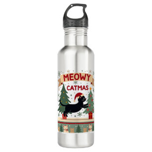 Meowy Catmas, Ugly Christmas Sweater, Cat Christma 710 Ml Water Bottle