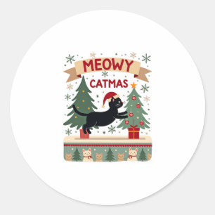 Meowy Catmas, Ugly Christmas Sweater, Cat Christma Classic Round Sticker