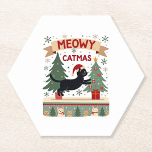 Meowy Catmas, Ugly Christmas Sweater, Cat Christma Paper Coaster