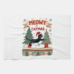 Meowy Catmas, Ugly Christmas Sweater, Cat Christma Tea Towel