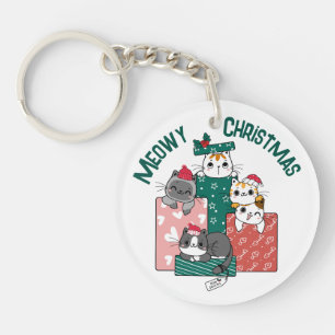Meowy Catmast Cute Christmas Cats  Key Ring
