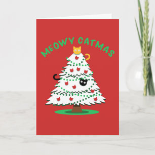 Meowy Catmus Funny Christmas Tree Cats Holiday Card