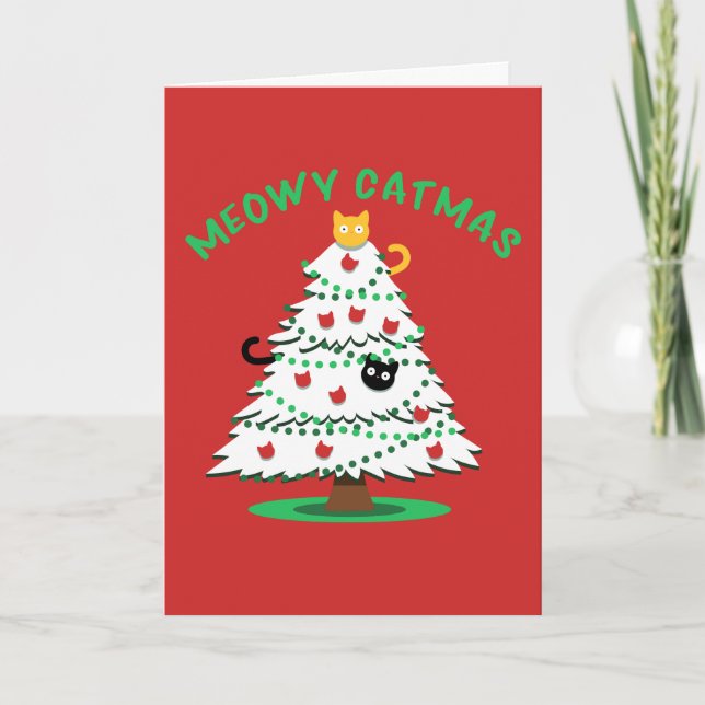Meowy Catmus | Funny Christmas Tree Cats Holiday Card (Front)