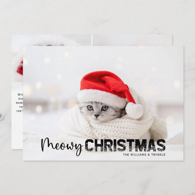 Meowy Christmas 3 Photo Cat Lover Pet Holiday Card (Front/Back)