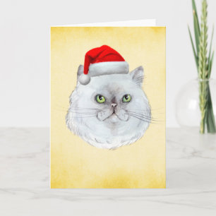 Meowy Christmas! A cute Cat with Santa Hat Holiday Card