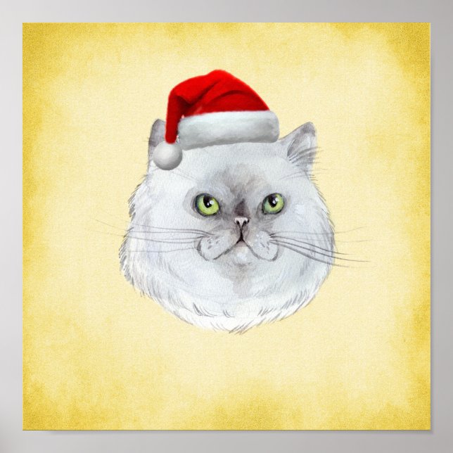 Meowy Christmas! A cute Cat with Santa Hat Poster (Front)