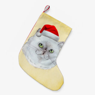 Meowy Christmas! A cute Cat with Santa Hat Small Christmas Stocking