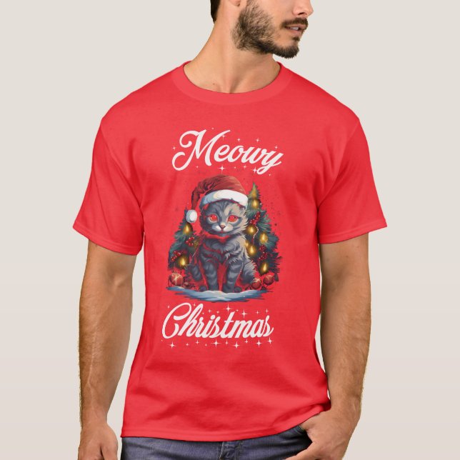 Meowy Christmas A Feline Gift for Christmas T-Shirt (Front)