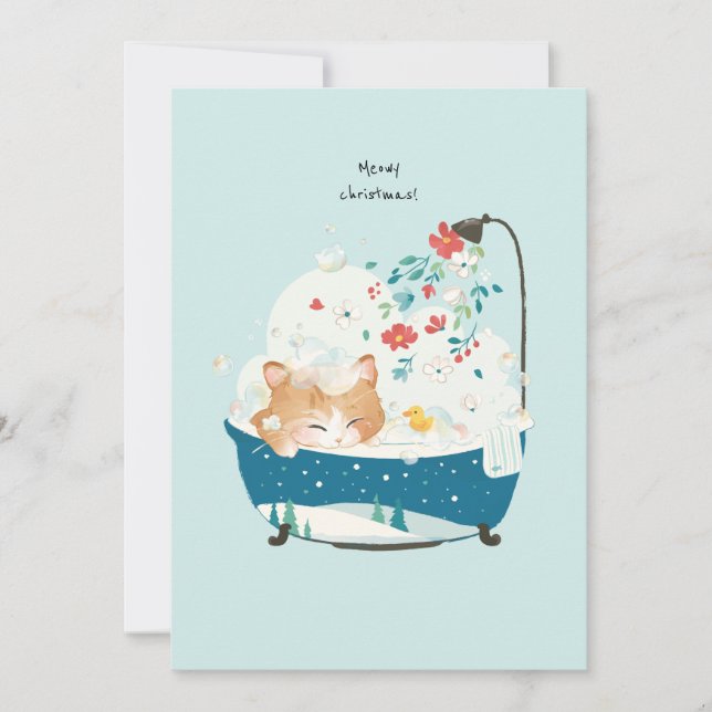 Meowy Christmas, a Kitty Cat Bubble Bath Thank You Card (Front)
