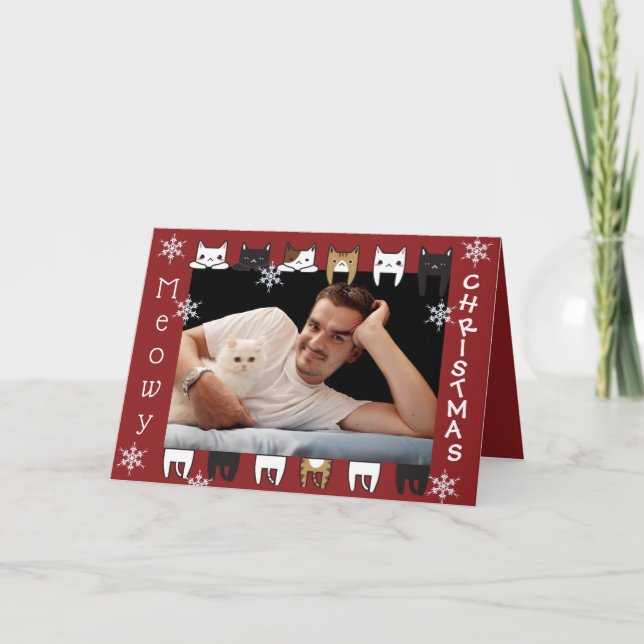 Meowy Christmas Add Your Photo Holiday Card (Front)