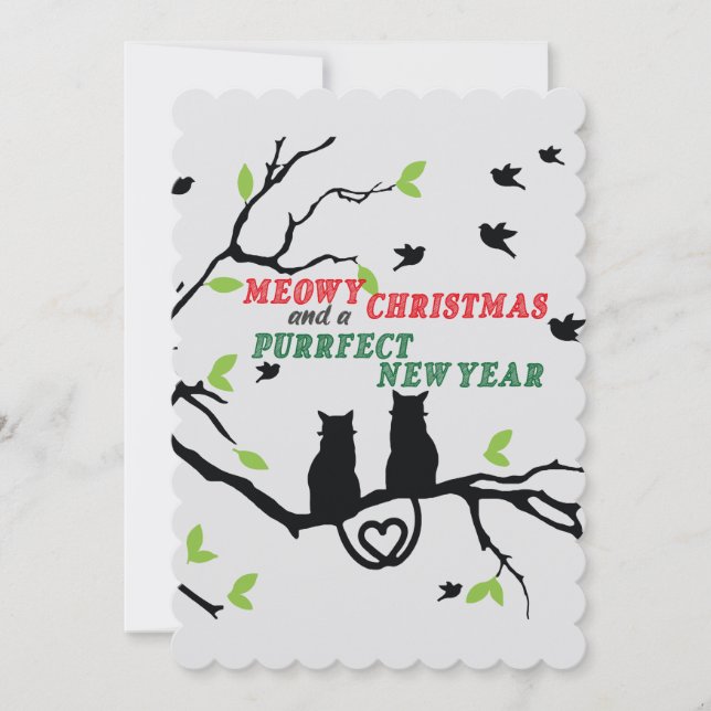 "Meowy Christmas and a Purrfect New Year"  Holiday Card (Front)