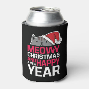 Meowy Christmas and Happy New Year Can Cooler