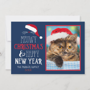 Meowy Christmas and Happy New Year Photo Flat Card