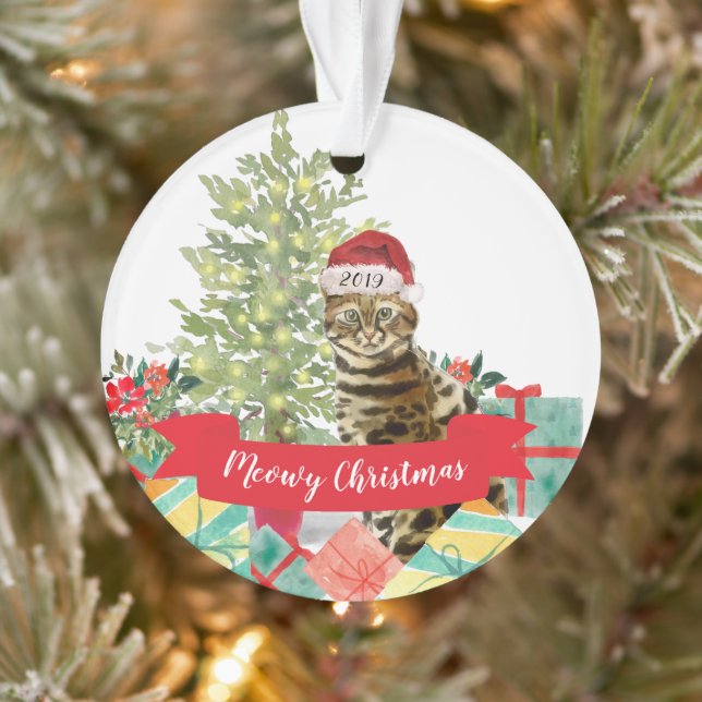 Meowy Christmas Bengal Cat Ornament (Tree)