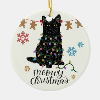 Meowy Christmas Black Cat Ceramic Tree Decoration