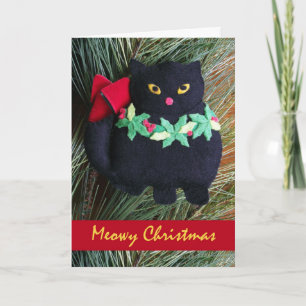 Meowy Christmas, Black Cat Felt Ornament Holiday Card