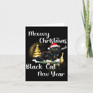 Meowy Christmas Black Cat Funny Santa Hat Happy Ne Card
