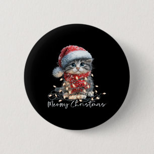 Meowy Christmas Black Cat Lights Santa Hat Funny H 6 Cm Round Badge