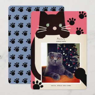 Meowy Christmas Black Cat Red Photo Holiday Card