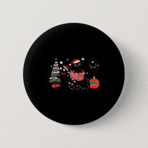 Meowy Christmas Black Cats Play Christmas Tree Lig 6 Cm Round Badge
