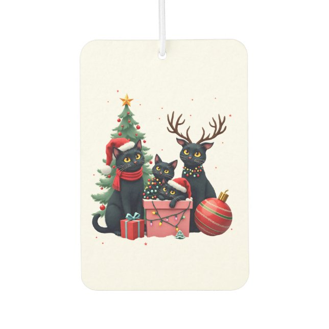 Meowy Christmas Black Cats Play Christmas Tree Lig Car Air Freshener (Front)