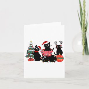 Meowy Christmas Black Cats Play Christmas Tree Lig Card