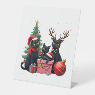 Meowy Christmas Black Cats Play Christmas Tree Lig Pedestal Sign