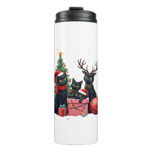 Meowy Christmas Black Cats Play Christmas Tree Lig Thermal Tumbler