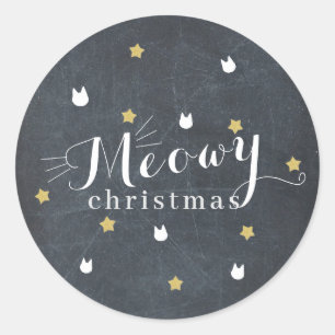 Meowy Christmas Black Chalkboard Cat Star Holiday Classic Round Sticker