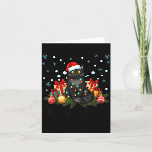 Meowy Christmas Black Cute Cat Santa Hat Xmas Wome Card