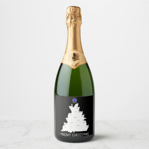 meowy christmas black shirt tree yellow star cat sparkling wine label