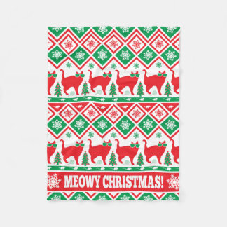 Meowy Christmas Blanket! Ugly XMAS Design! Fleece Blanket