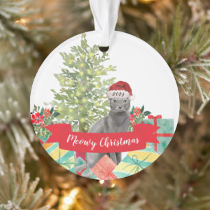 Meowy Christmas Blue Russian Cat Ornament