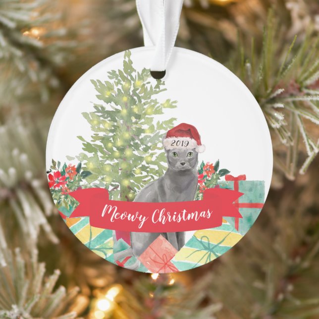Meowy Christmas Blue Russian Cat Ornament (Tree)