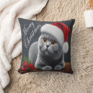 Meowy Christmas British Shorthair Santa Cat Cushion