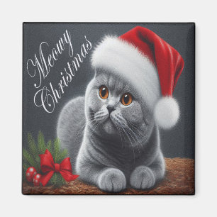 Meowy Christmas British Shorthair Santa Cat Magnet