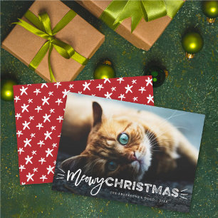 Meowy Christmas Brush Script Cat Lover Photo Pet Holiday Card