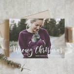 Meowy Christmas Calligraphy Modern Photo Cat Holiday Card<br><div class="desc">Merry Christmas | Send your holiday wishes with this customisable photo Christmas card. It features Meowy Christmas in modern calligraphy. Personalise this modern holiday card by adding your details. This custom cat Christmas card is available in other colours and cardstock. Matching items are available.</div>