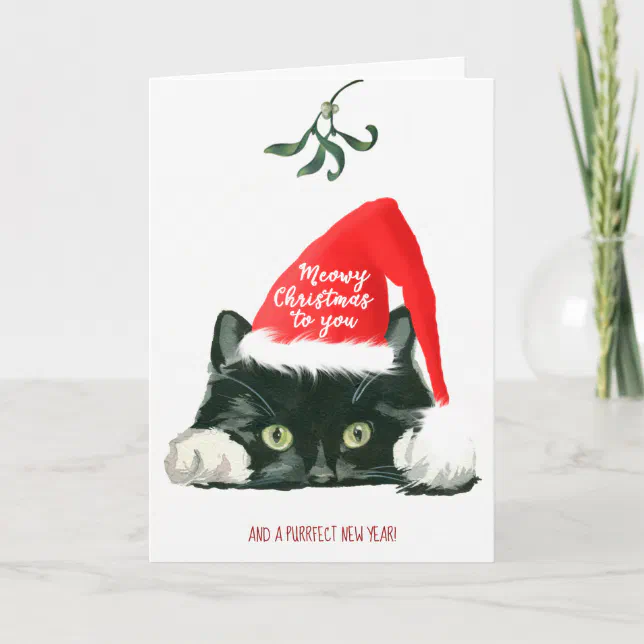 meowy christmas card cute cat holiday xmas | Zazzle