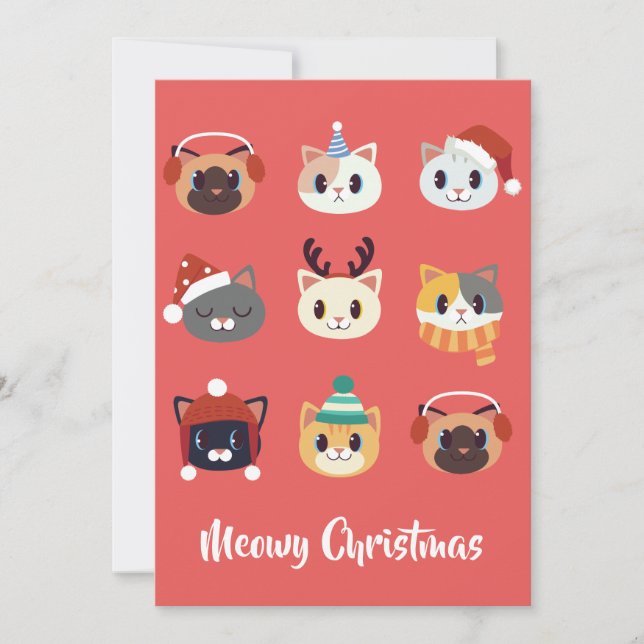 Meowy Christmas Cartoon Cats Holiday Card (Front)