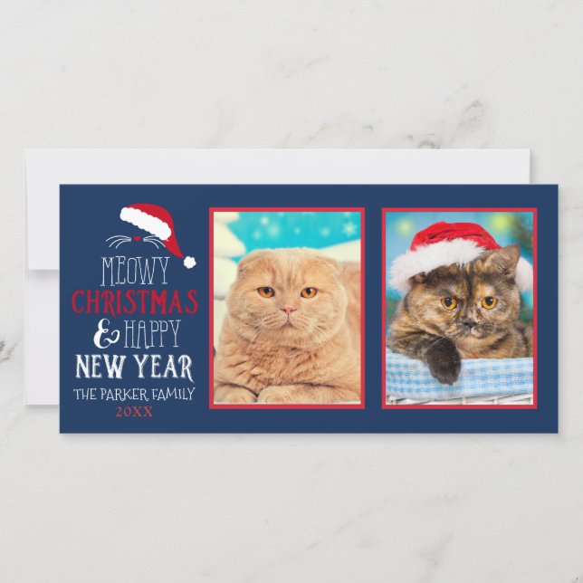 Meowy Christmas Cat 2 Photo Photocard Holiday Card (Front)