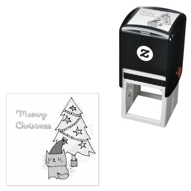 Meowy Christmas Cat and Tree   Self-inking Stamp (In Situ)